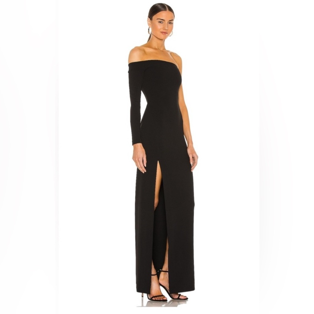 Solace London Black One-Shoulder Maxi Dress with Thigh Slit